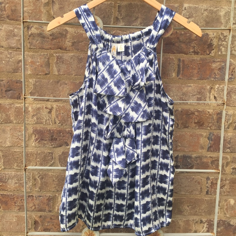 Adiva Havana Blue Cream Ruffled Top Size L
